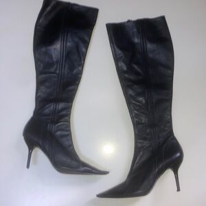 BCBGirls Black Leather Pointy Toe Heeled Boots